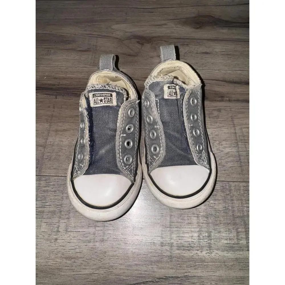 Toddler Converse Size 6 Slip On Sneakers Gray Denim Casual Summer Beach Preppy‎